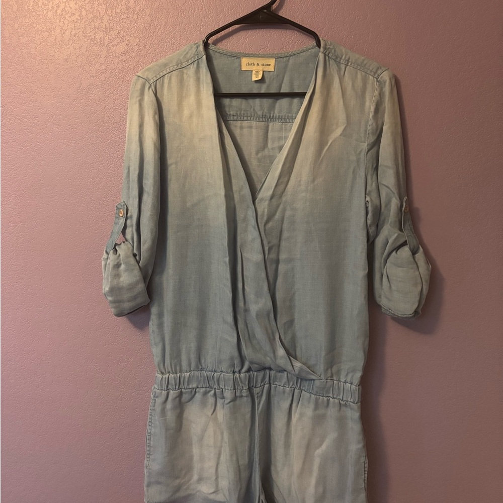 light blue denim romper